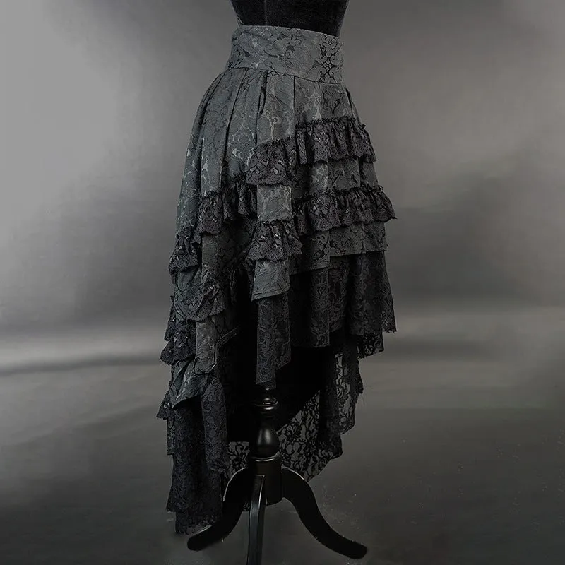 Women's Vintage Punk Style Jacquard Lace Skirt Gothic Dark Irregular Pleated Skirt Halloween Outfit