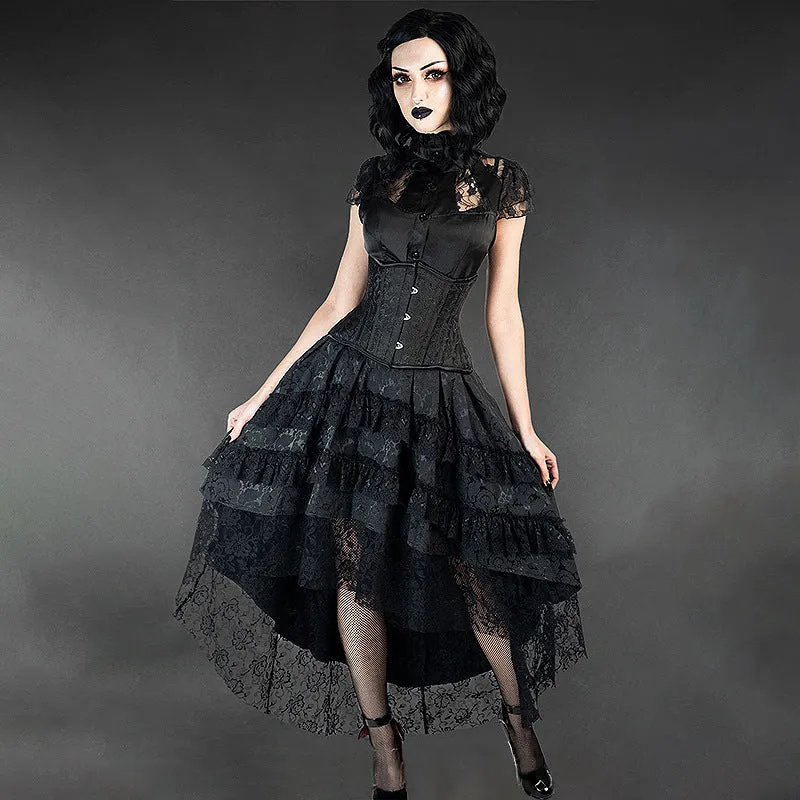 Women's Vintage Punk Style Jacquard Lace Skirt Gothic Dark Irregular Pleated Skirt Halloween Outfit