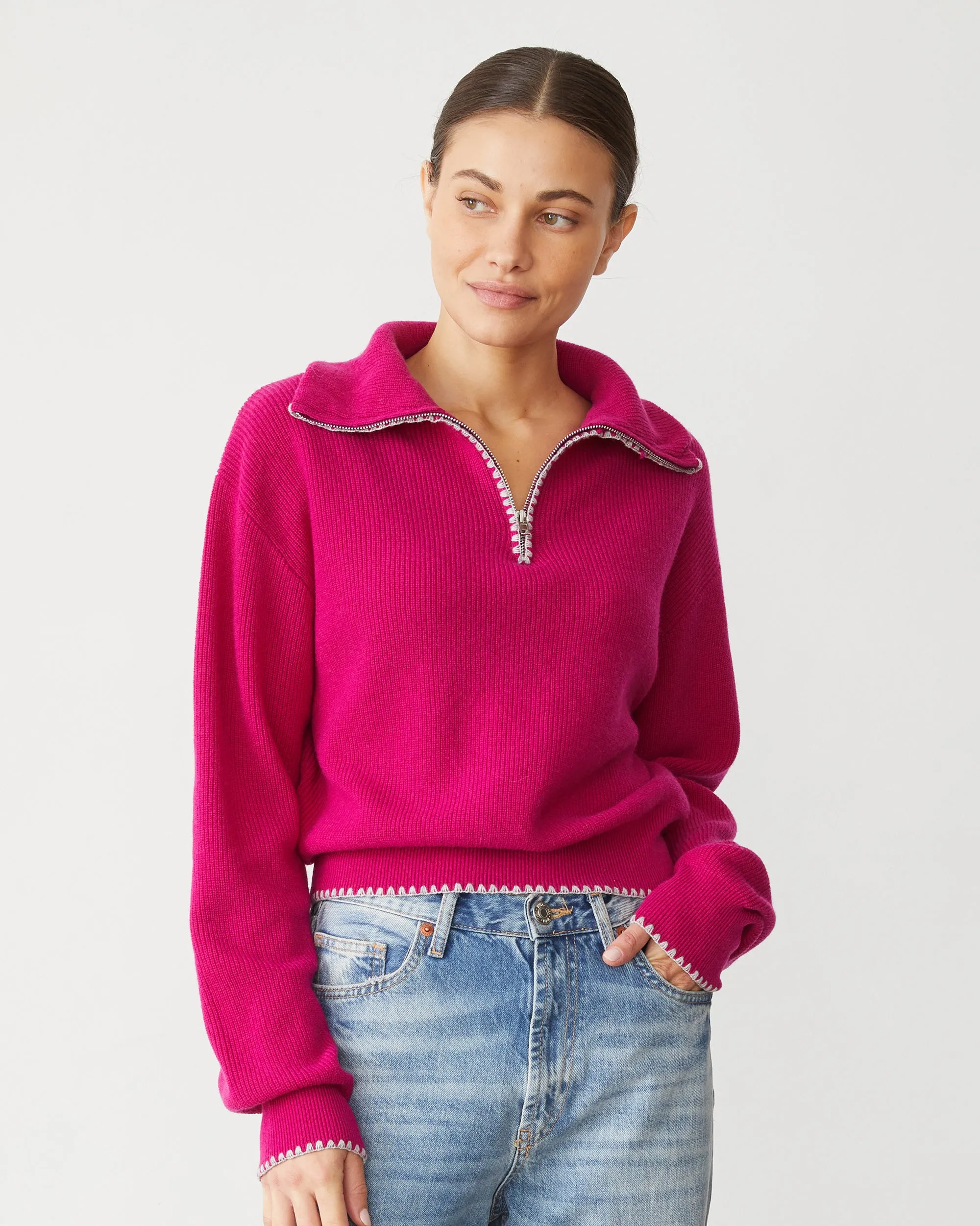 Wool Cashmere Half Zip Sweater