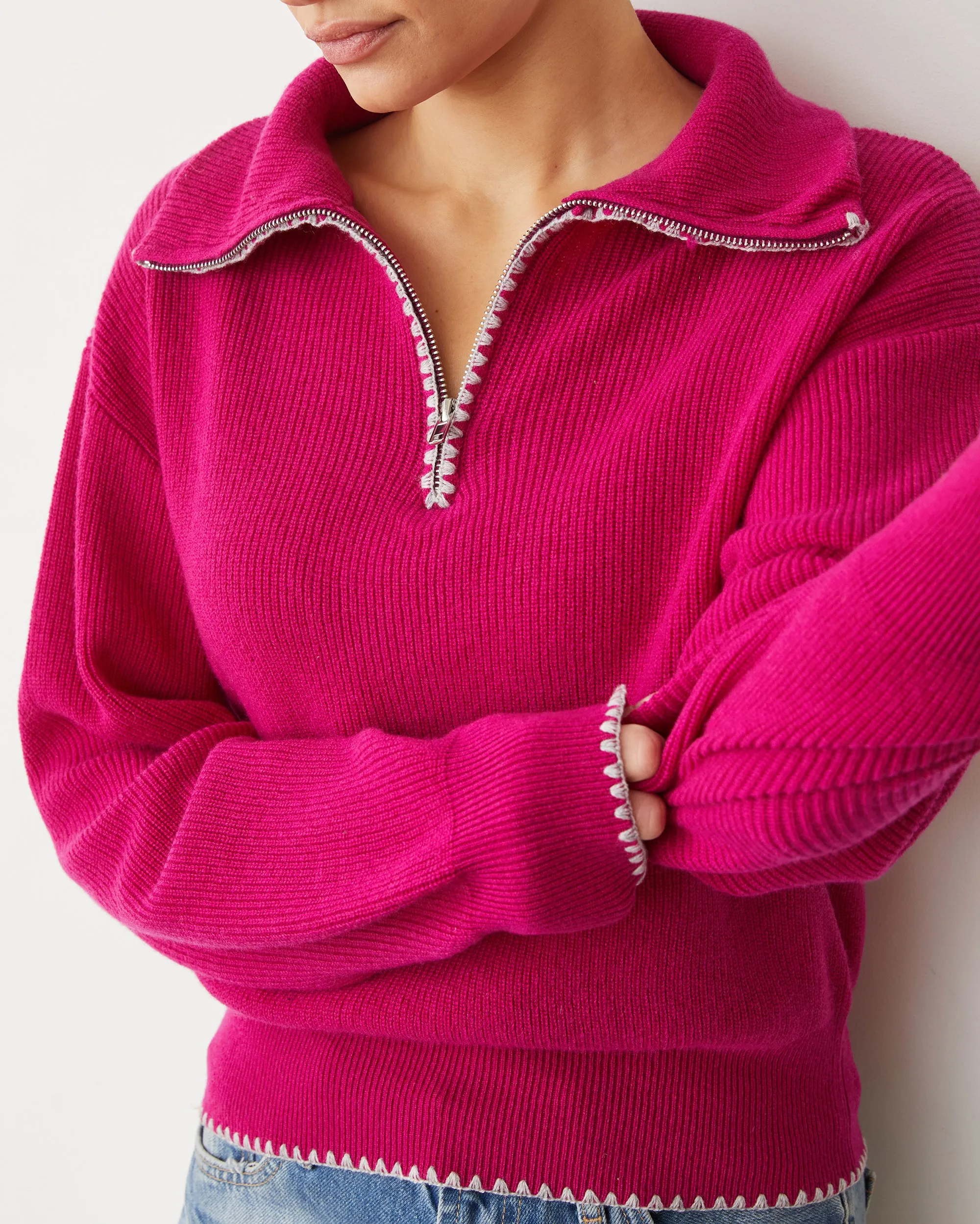 Wool Cashmere Half Zip Sweater