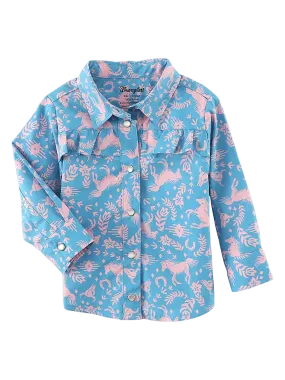 Wrangler Girl's Long Sleeve Horse Print Western Snap Shirt