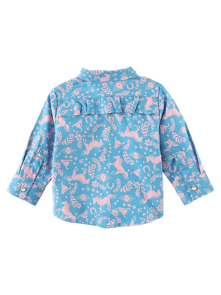 Wrangler Girl's Long Sleeve Horse Print Western Snap Shirt