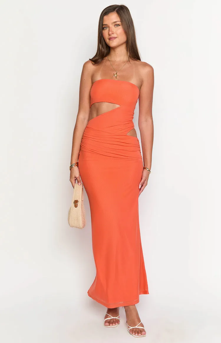 Xela Orange Strapless Maxi Dress